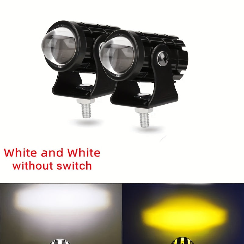 Dual-color LED mini driving lights for motorcycles and trucks, 500-800 lumens, hardwired and fits most models.