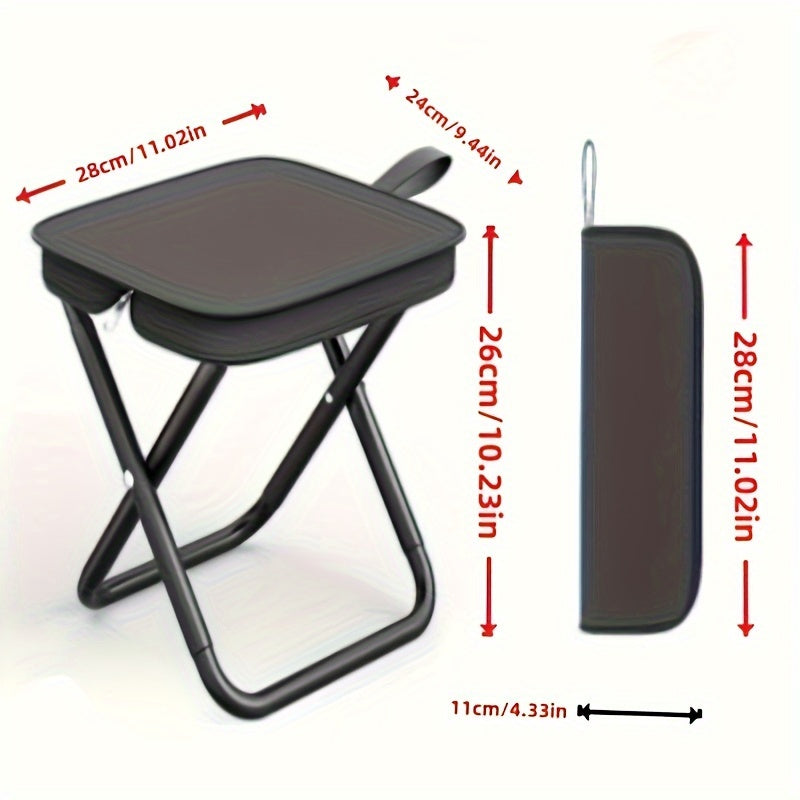 Compact portable folding stool for outdoor activities, easy to set up and adult-sized.