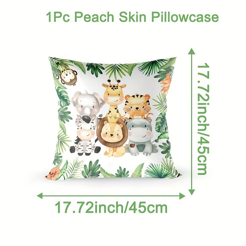 Jungle animal themed throw pillowcase for kids' room decoration, cushion not included.