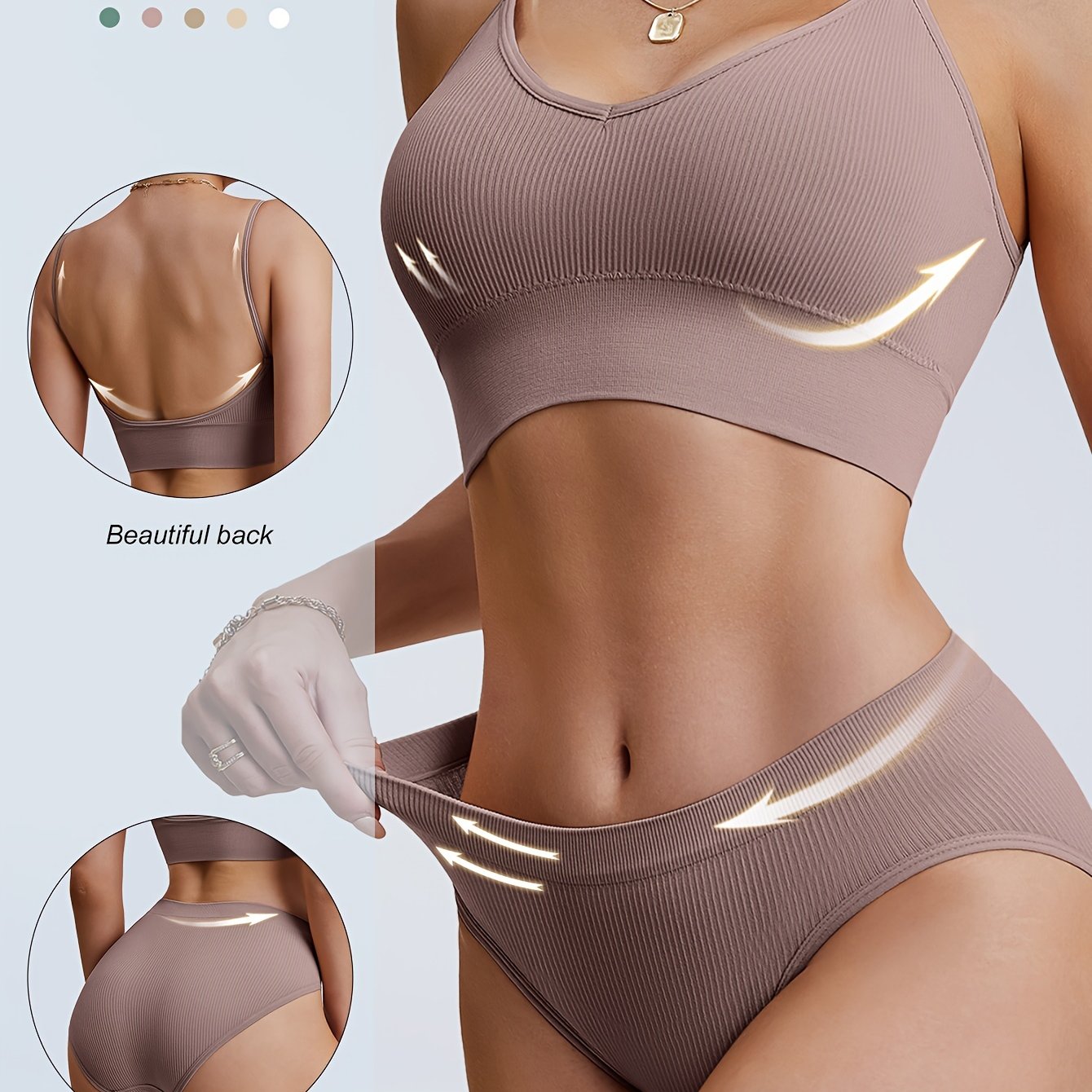 Seductive wireless cami bra and panty set for women.