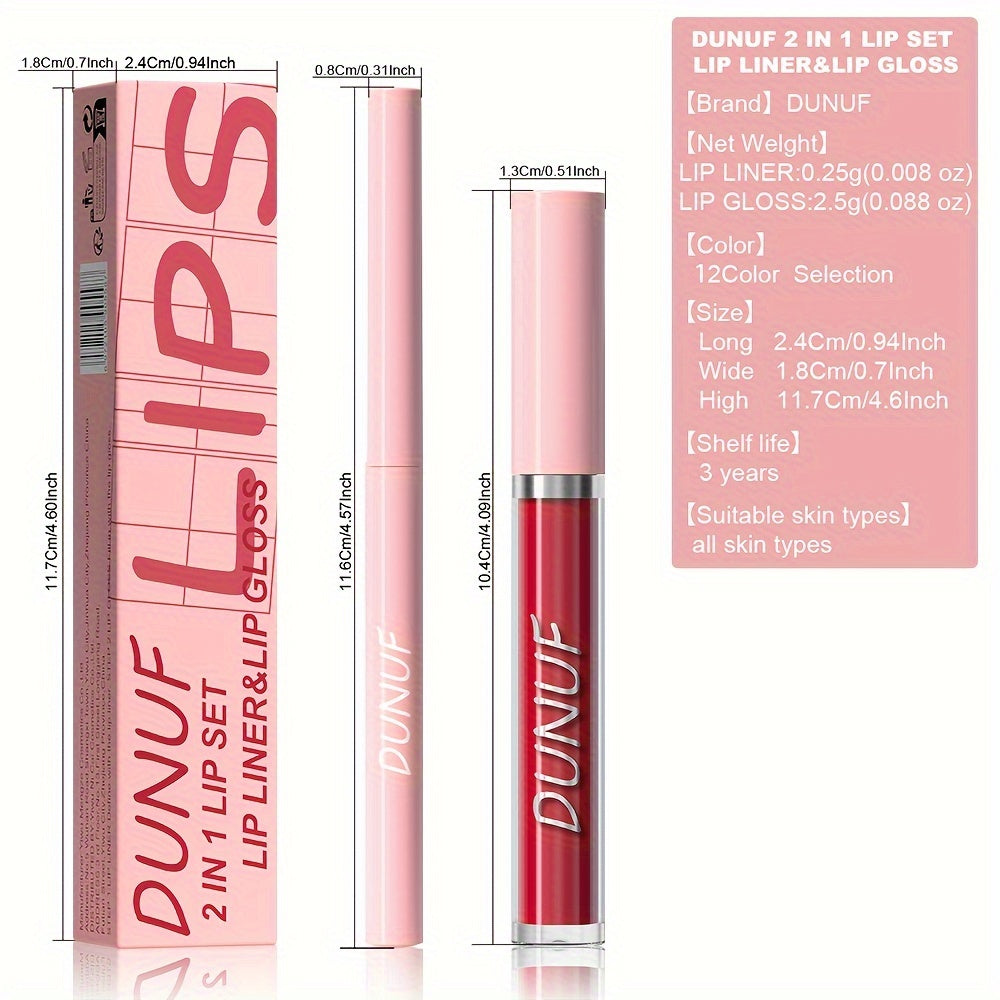 Matte lip gloss lip liner set that is durable, waterproof, sweat-resistant, and easy to color.