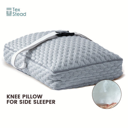 TEXSTEAD Knee Pillow is specially designed for side sleepers to provide ergonomic support for the legs, promoting spine alignment and offering relief for pregnant women. The pillow comes with a machine washable cover made of woven polyester, and is