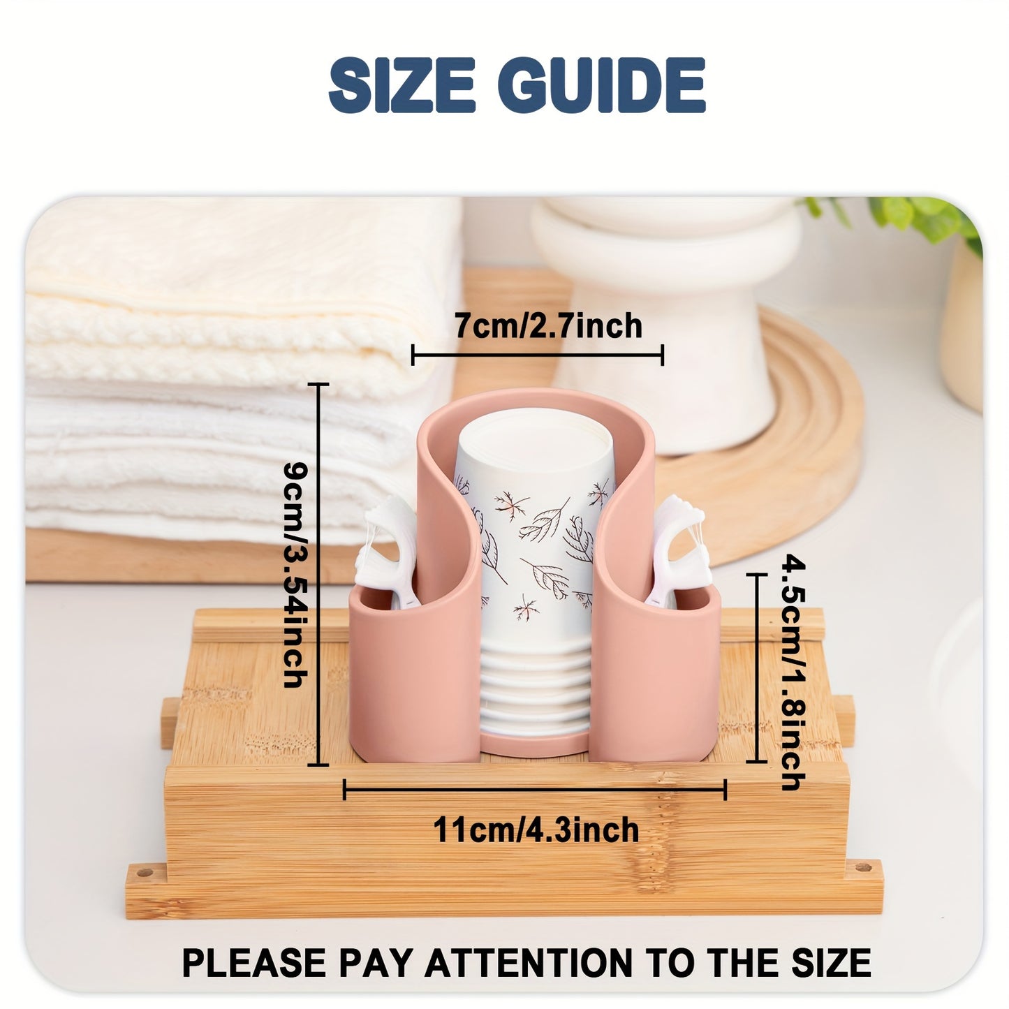 Versatile plastic dispenser for pads and dental floss, with countertop storage. Can be used independently without electricity.