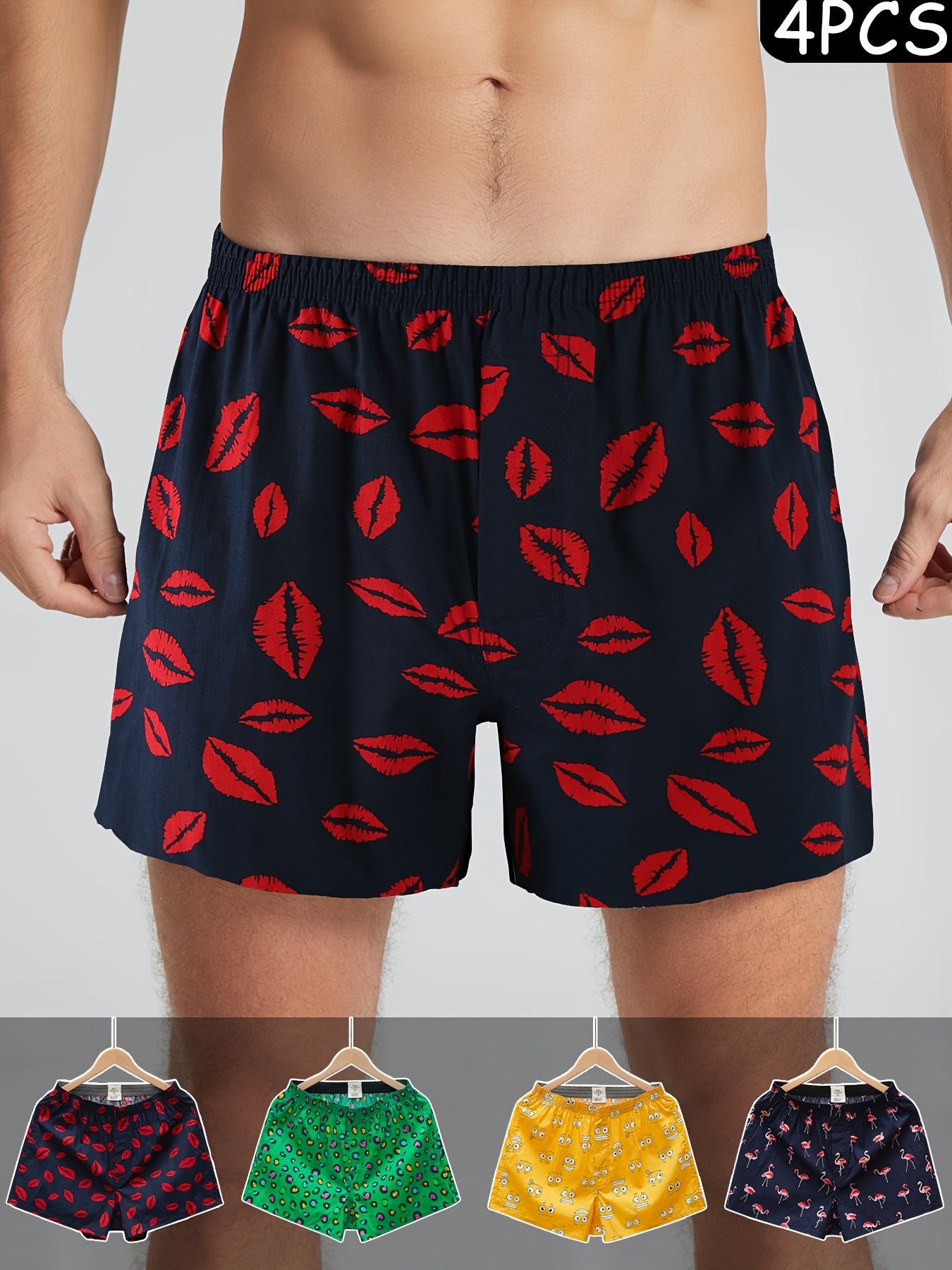 4 Men's Cotton Boxer Briefs with Trendy Prints, Breathable and Comfortable for Casual Sports and Loungewear