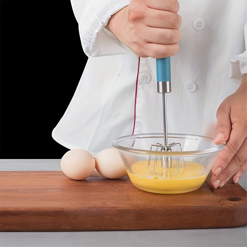 Manual Egg Beater with Luxury Rotating Mixer for Fluffy Pancakes and Perfectly Whisked Eggs - Stainless Steel, Portable and Easy to Clean. Ideal for Home Baking, Camping, and Picnics. Great for Scrambled Eggs and Protein Foam. Non-slip and space-saving