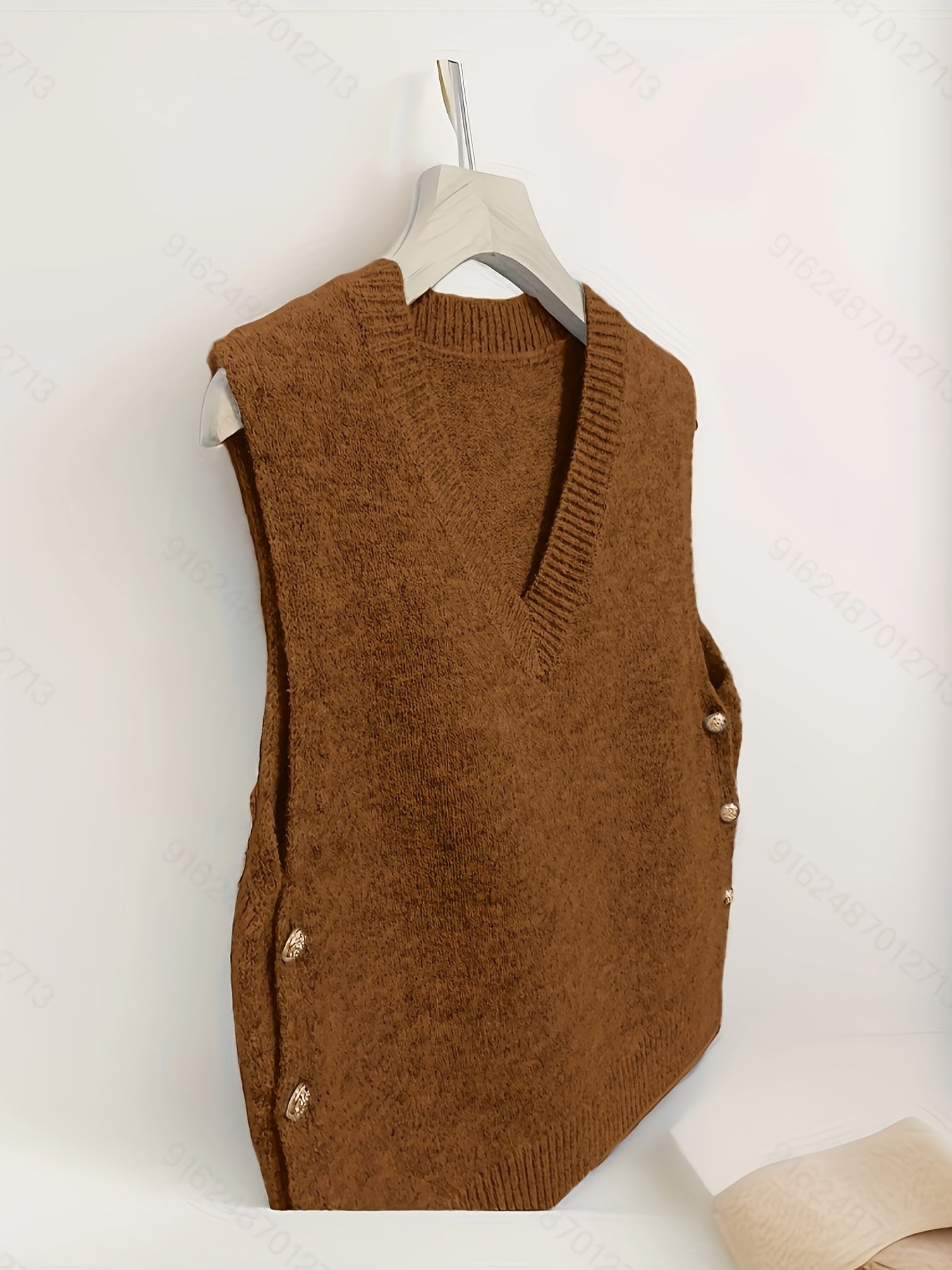 V-Neck Knitted Vest with Side Buttons