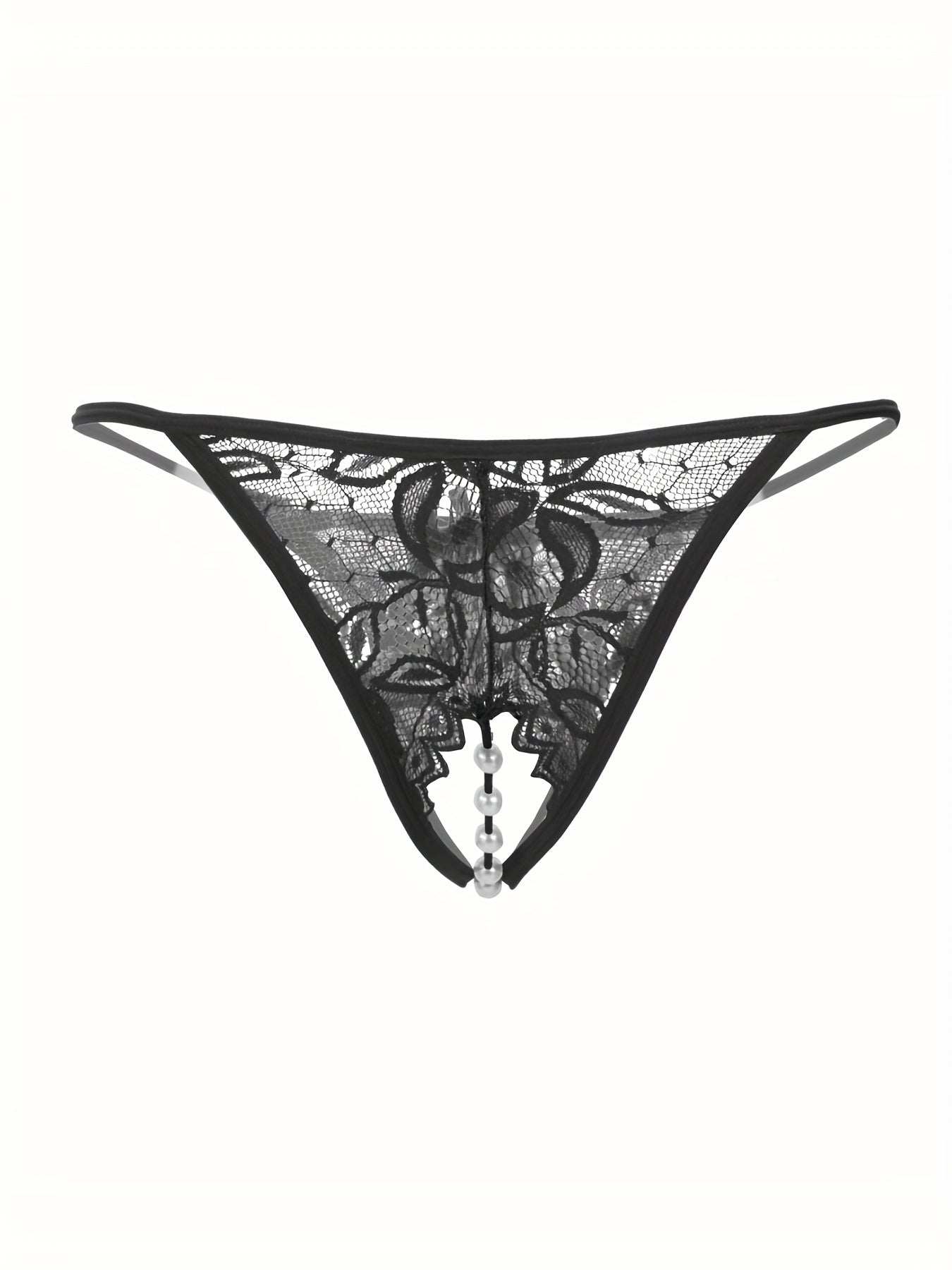 Floral lace thongs with faux pearl detail and open crotch - sexy and comfortable lingerie