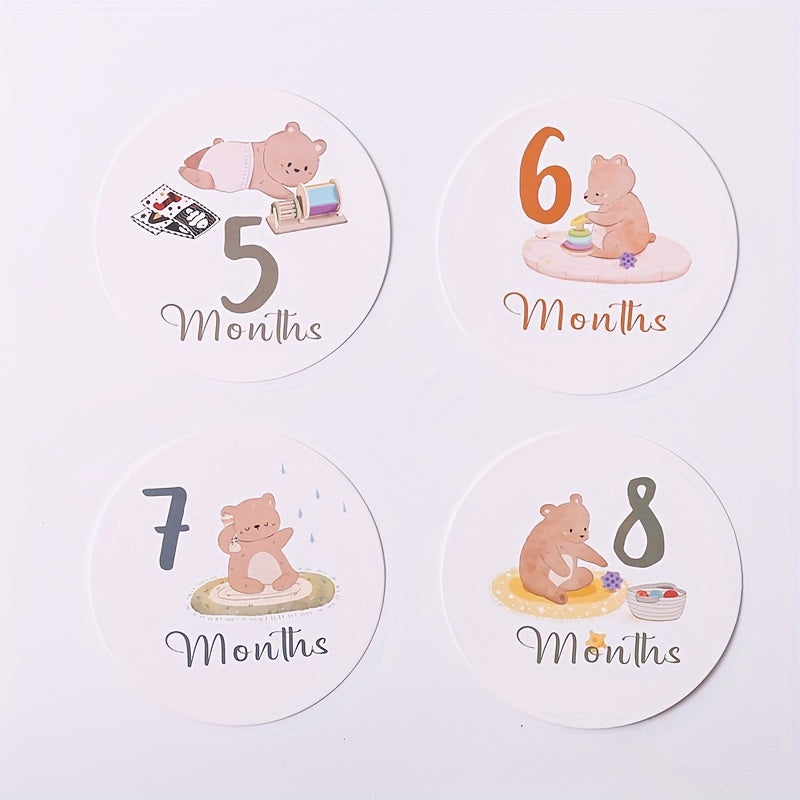 Set of 13 Milestone Cards for Babies - Adorable Bear Design, Capture Monthly Photos and Track Growth, Ideal for Preserving Memories, Great Gifts for Christmas and Halloween