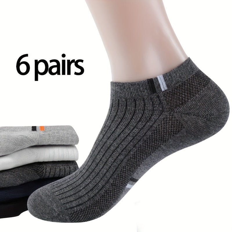 6 pairs of men's low-cut ankle socks made from a lightweight cotton blend with stretch and heel protection for spring/summer comfort.