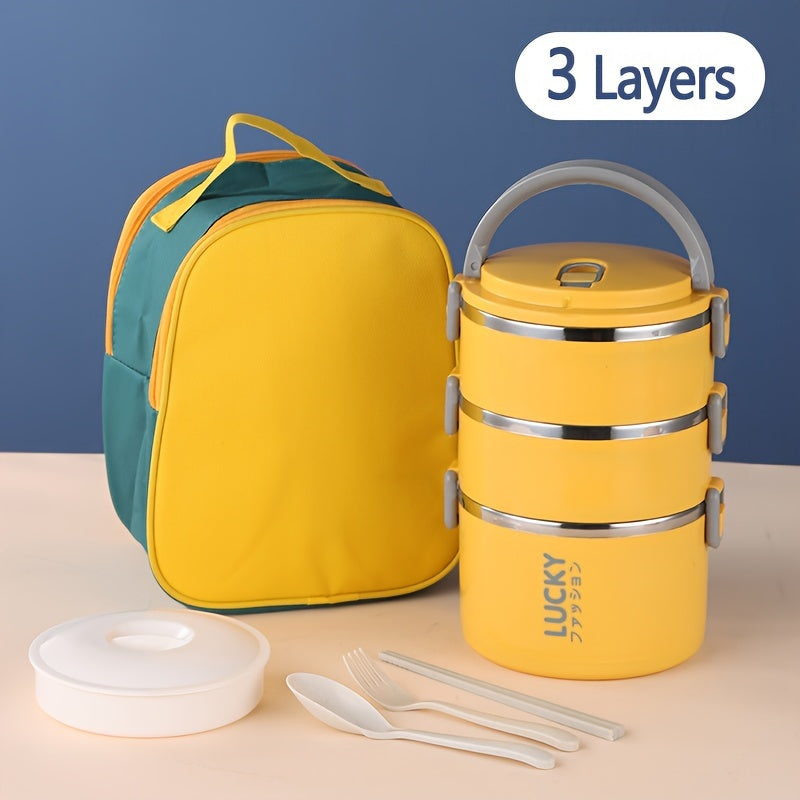 Upgrade your lunch game with this durable Large Capacity Stainless Steel Insulated Lunch Box Set! Perfect for school, picnic, camping, or work, this reusable and leak-proof bento container comes with a thermal bag and cutlery for convenience. Easy to