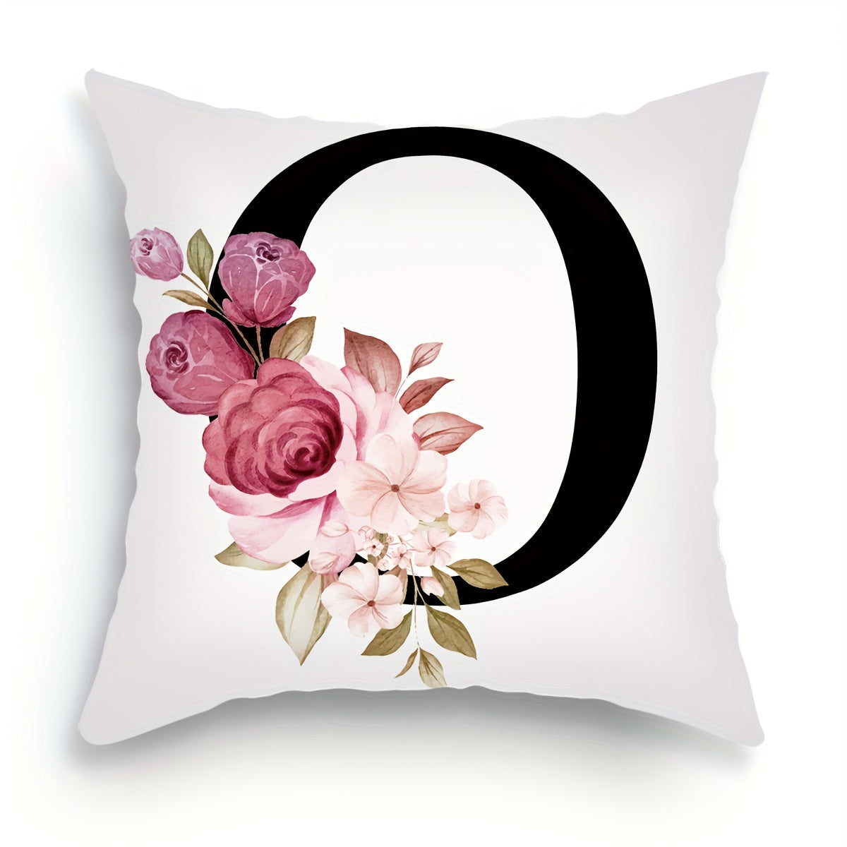 English letter flower print pillowcase for sofa cushions, 45.72cm x 45.72cm.