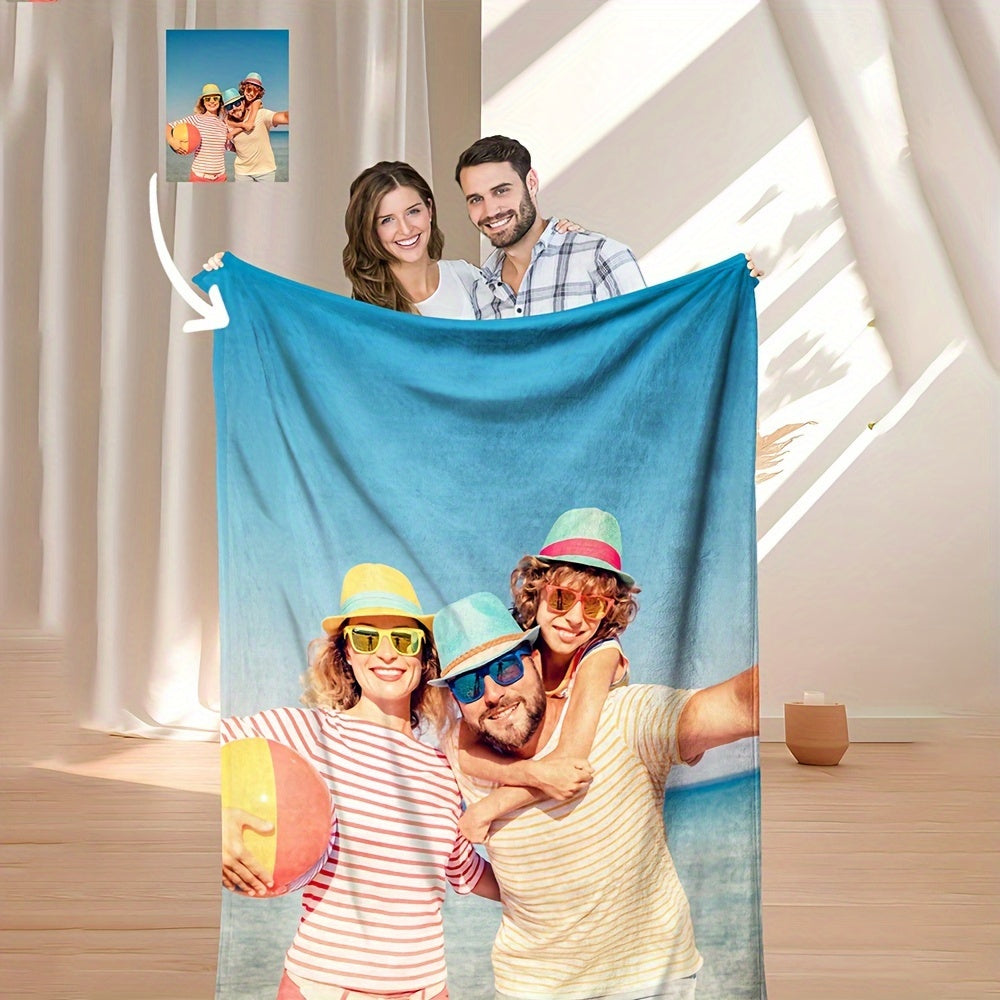 Personalized Flannel Throw Blanket with Custom Photo, Cozy and Soft, High-Quality Digital Printing, Expertly Knitted using Polyester, Lightweight 200-250g Fabric, Suitable for Every Season, Perfect Present for Any Occasion.