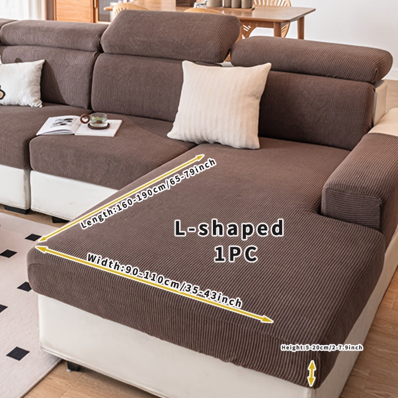 Stretchy sofa cover for L-shaped or 1-4 seat sofas, suitable for all seasons, with elastic bands and machine washable for home protection.