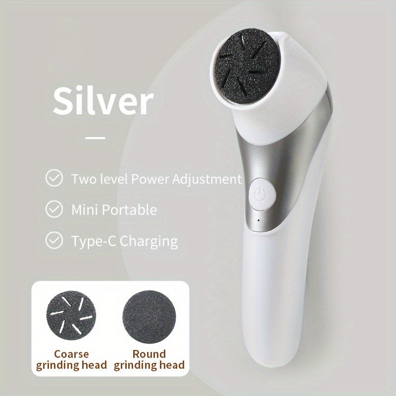 Portable USB Rechargeable Electric Foot Grinder with Dual Heads - Perfect for Thick Faux Leather and Dry Skin Care, Easy-to-Use with Replaceable Heads.