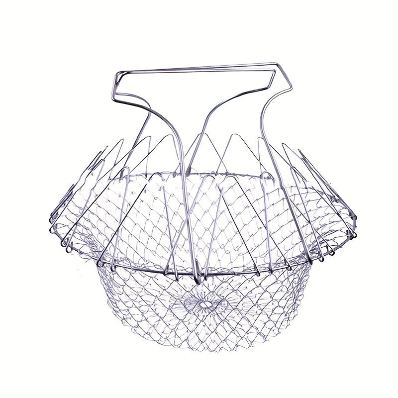 1 piece of Stainless Steel Frying Basket: a foldable, steam rinse, and strain kitchen tool for frying and cooking fried food in the household. A versatile kitchen gadget for all your cooking needs.