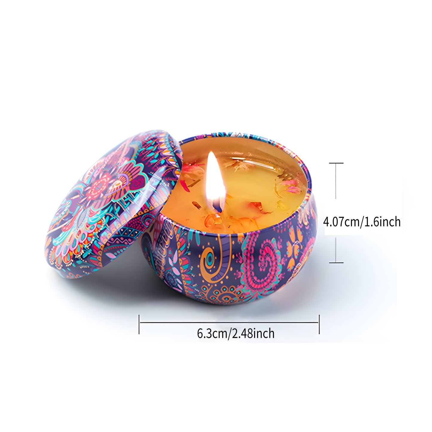 Bohemian Mandala Style Scented Candle Gift Set with Dried Flower Embellishment, Spice Scent, Soy Wax Material for Seasonal Celebrations, Indoor Use, and Holidays.