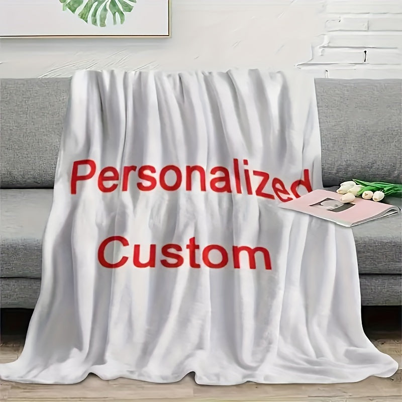 Stay warm and stylish with our Custom Photo Personalized Throw Blanket featuring a Contemporary Geometric Design with a Space Theme. Made from All-Season Flannel Knit, this blanket is perfect for cozy nights at home, traveling, or adding a touch of