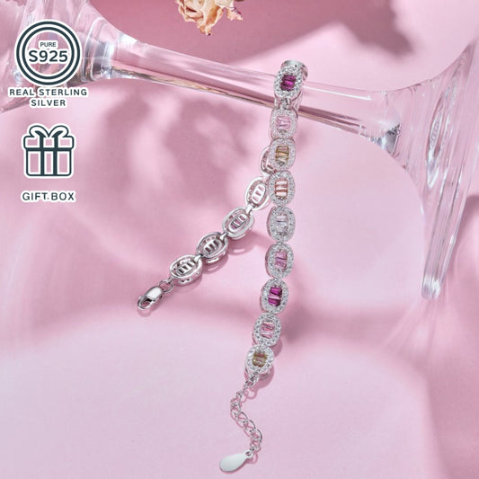 Gorgeous 925 Sterling Silver Bracelet for Women, adorned with Synthetic Zirconia and Rhodium Plating, Perfect for Everyday Wear or Dressing up for Special Occasions. A Stunning Gift for Birthdays, Anniversaries, Halloween, and Christmas - Weighs 10.68g.