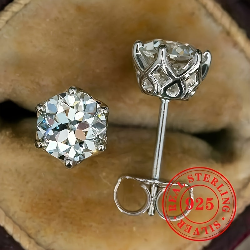 Dazzling Cubic Zirconia Sterling Silver Stud Earrings - Ideal for Everyday and Special Occasions, April Birthstone, No Box Included, Lightweight at 1.3 grams, Synthetic Zirconia Sparkle