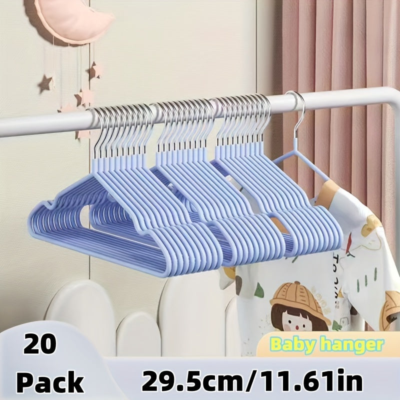 20 to 30 pieces of baby clothes storage hangers, kid clothes drying racks that are durable and anti-slip. Perfect for organizing and storing clothes in the bathroom, bedroom, closet, wardrobe, home, or dorm.