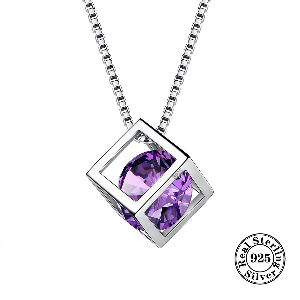 Necklace crafted from 925 Sterling Silver with a 3D Cube Crystal Pendant and Cubic Zirconia accents. Perfect for women, this piece of jewelry exudes elegance and style in a stunning silvery hue.