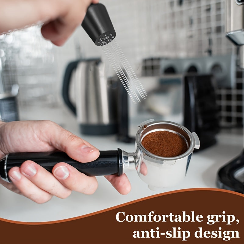 Adjustable Stainless Steel Espresso Coffee Tamper Needle Distributor with Comfort Grip Handle, Detachable for Easy Cleaning - Number of Needles Can be Adjusted, Anti-Slip Design