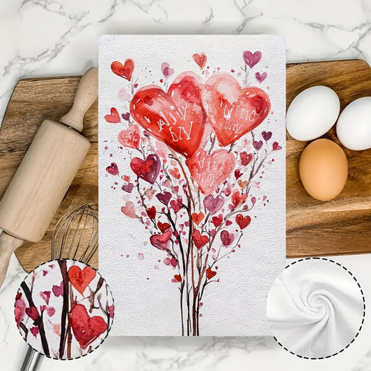 Set of 2 Ultra Plush Valentine's Day Kitchen Towels - Featuring Heart & Tulip Designs, Super Absorbent Polyester Dish Hand Towels, Easily Washable, 40.64x60.96 cm - Perfect for Holiday Kitchen Decor, Dish Towels