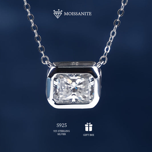 Emerald Cut Moissanite Pendant Necklace in 925 Sterling Silver - Available in 1ct, 2ct, or 3ct. Hypoallergenic, Bohemian Style Jewelry Gift for Women - Perfect for Engagement, Wedding, Mother's Day. Comes with Certificate and Gift Box.