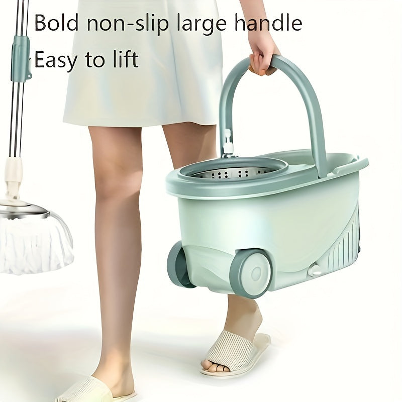 Household Double Drive Rotary Mop and Bucket Set featuring Spin Mop for Hands-Free Wash, Wet and Dry Use, and Dust Removal. Ideal for Cleaning Hardwood, Laminate, Tile, and Wooden Floors. All-in-One Cleaning Tool.