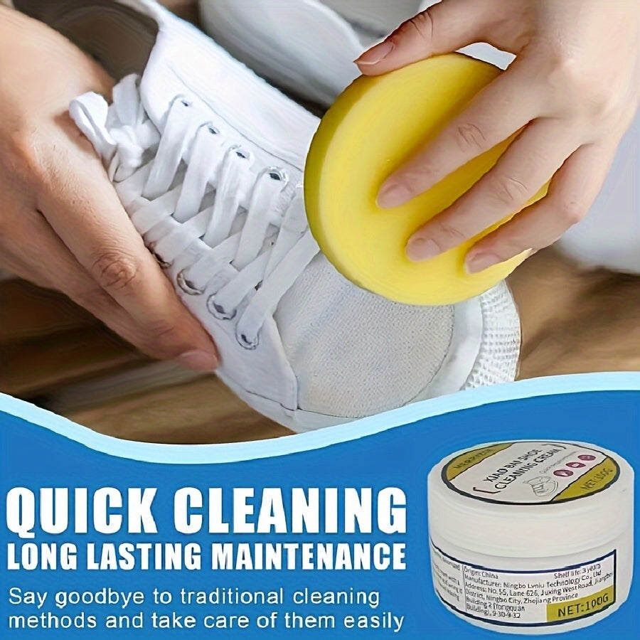 Premium cleaning cream for shoes, faux leather, and jewelry - no rinse required, removes stains and maintains.