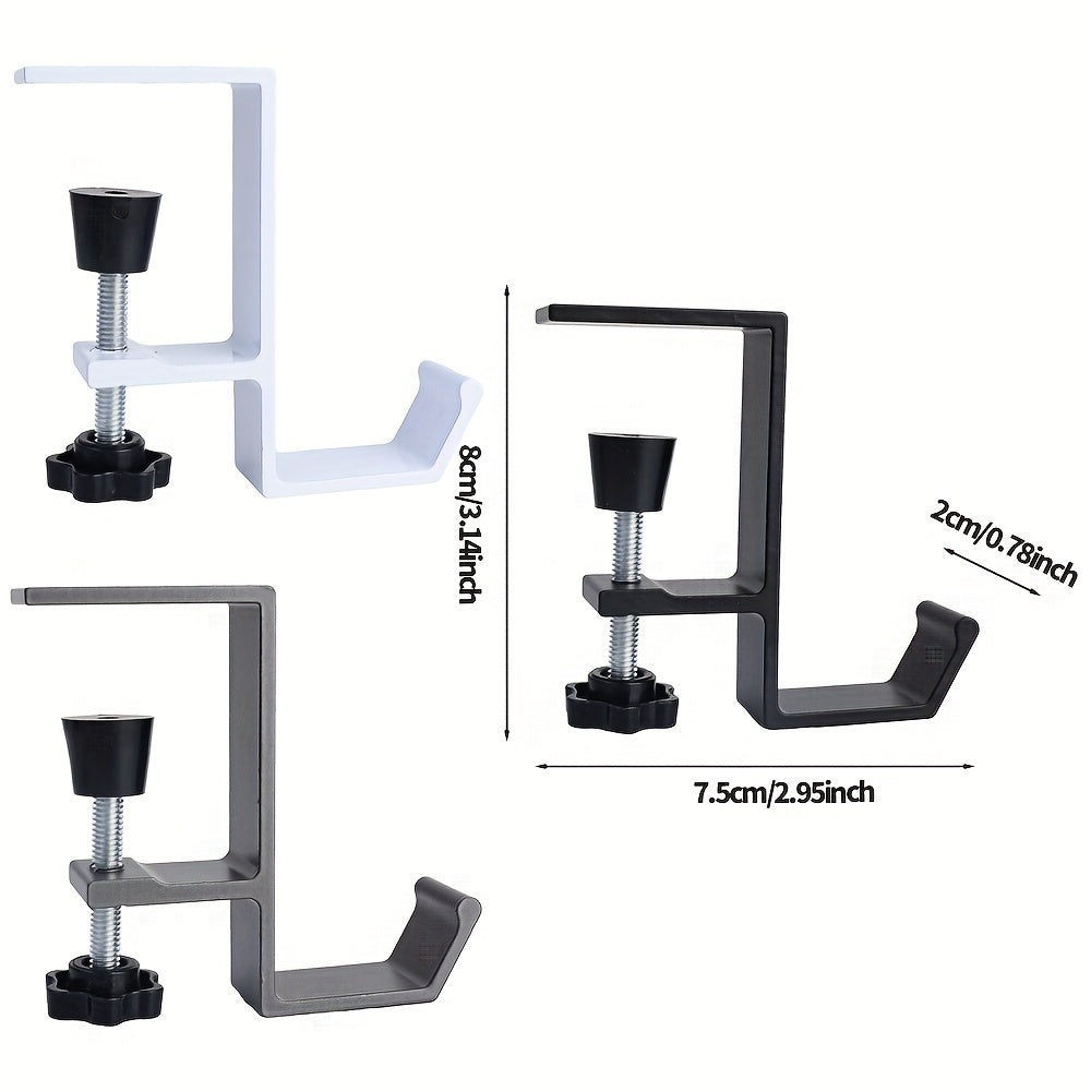 Регулируемый крючок для края стола для хранения рюкзаков, бутылок с водой и т.д. Легко устанавливается с стильным черным, серым или белым дизайном.