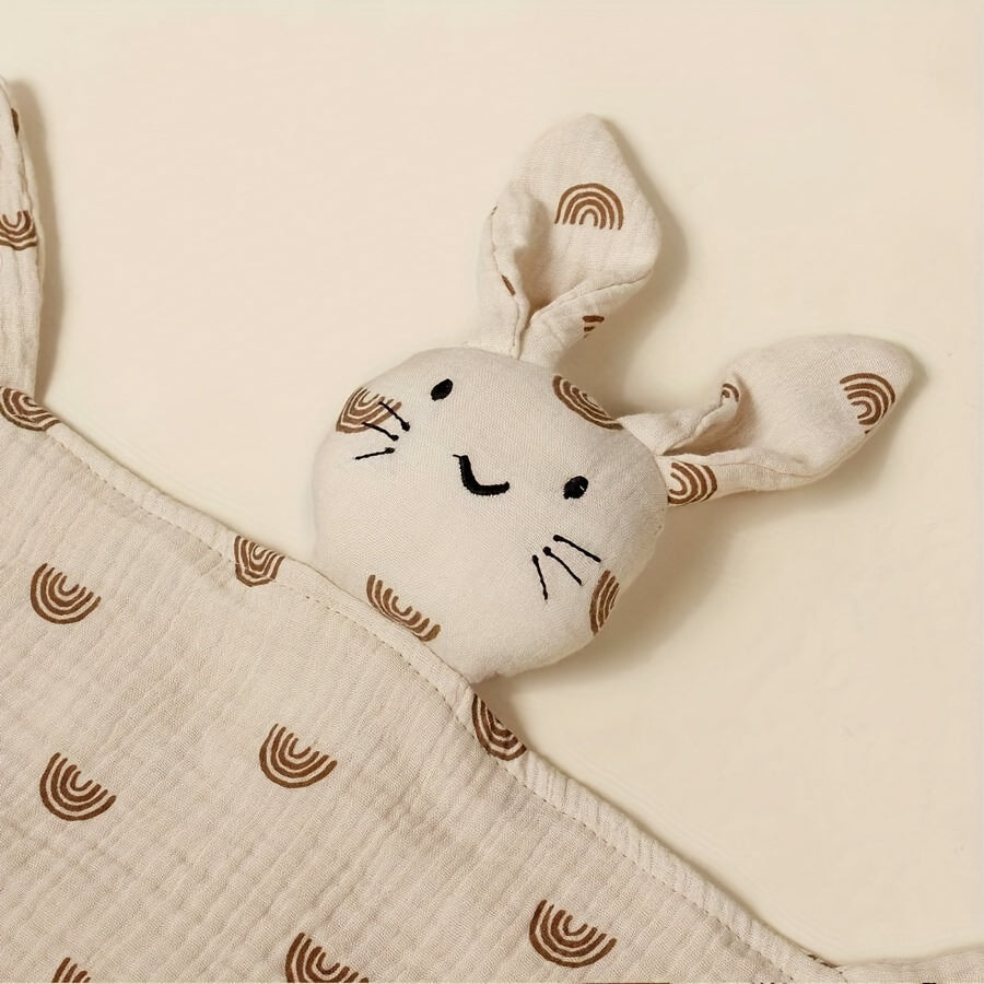 Top Pick from Customers: Cozy and Lightweight Blanket featuring Adorable Rabbit Print and Embroidered Cat Face Detail. Ideal for Cuddling and Nursing, Size: 27.94x27.94 cm