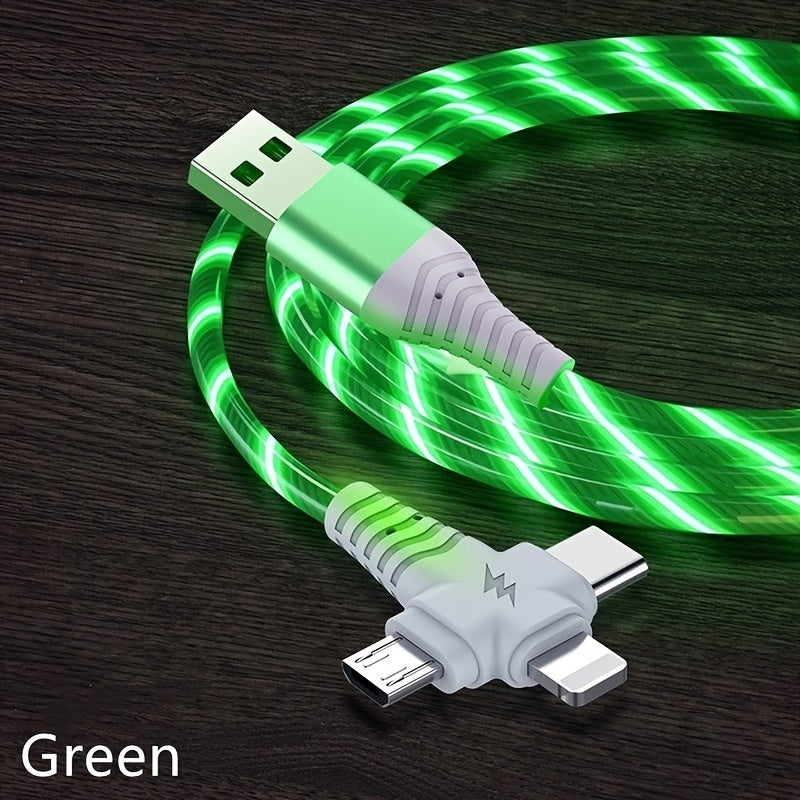 3-in-1 Flowing Glow Cable with 12W charger for iPhone and other devices, 10-20W input/output, made of PVC material with no data transfer, Brand Name.