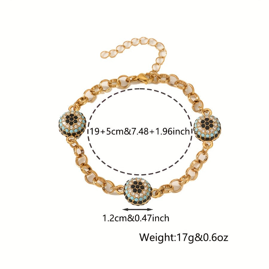 Stylish Evil Eye Bracelet with Rhinestones made of Elegant Golden-Plated Copper Alloy - Ideal for Casual Outfits & Vacations