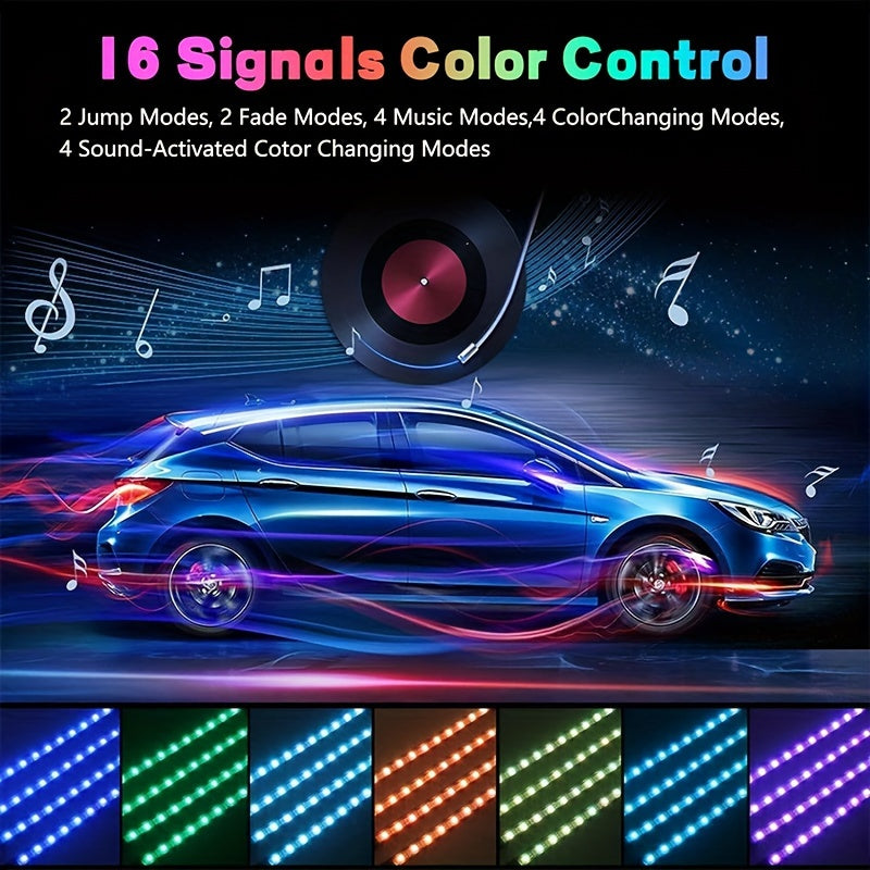 1pc Wireless Remote & App Controlled RGB Car Ambient Lighting Kit, 48LED USB-Powered Music Sync Footpad Lights, 4-in-1 DIY Vehicle Interior Mood Lighting with Adjustable Brightness & 8