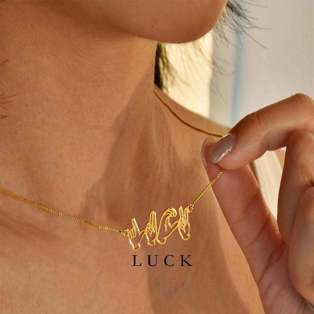 Personalized Sign Language Name Necklace, Stainless Steel Pendant with Custom Gesture Design, Elegant Neck Jewelry for Women, Perfect for Everyday Wear and Gift-Giving