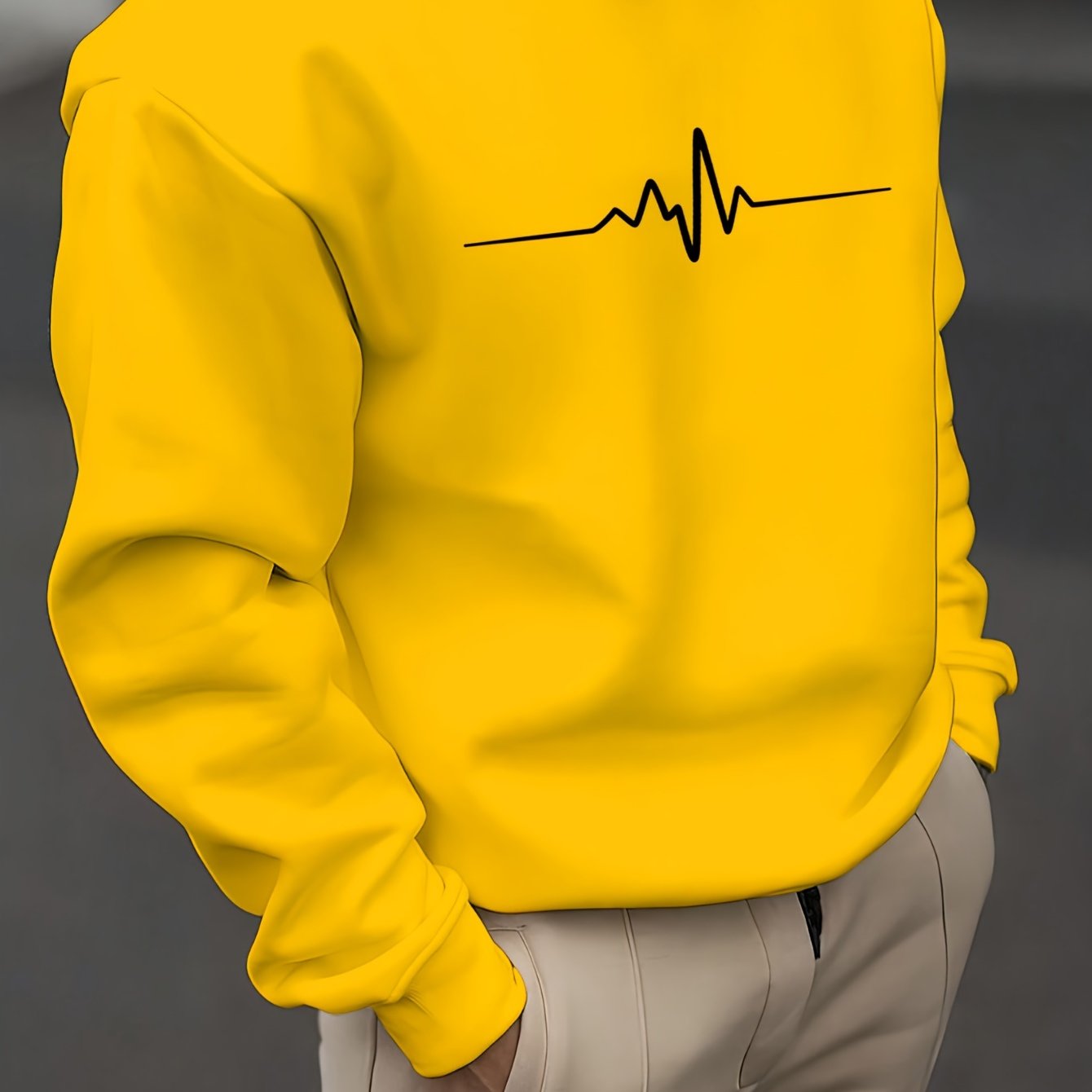 Men's long sleeve crew neck sweatshirt with ECG pattern print, perfect for spring and autumn outdoor sports.