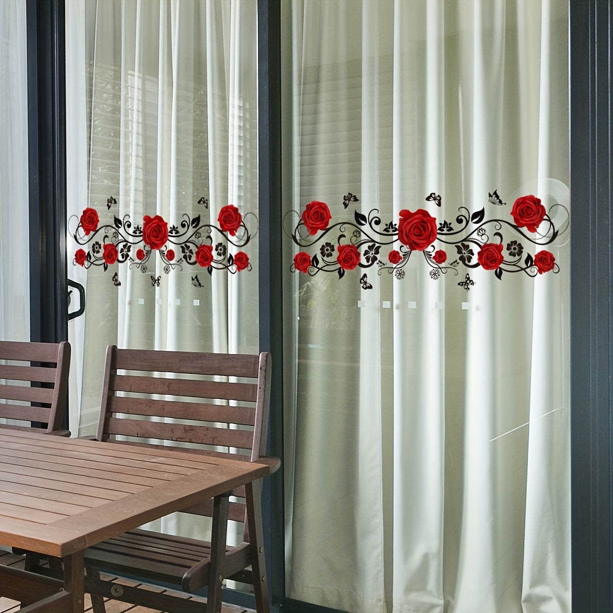 Set of two red rose vine butterfly bathtub stickers measuring 50*15cm, perfect for bathroom and home decoration. Ideal for summer.