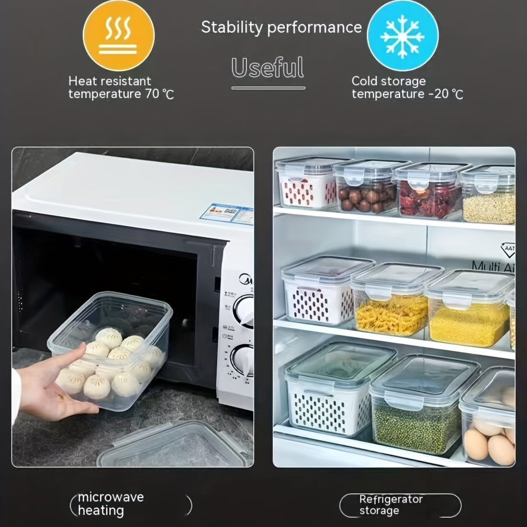 Keep your kitchen organized and your food fresh with these 3 multifunctional sealed fresh-keeping boxes for fruits and vegetables. Designed with a drainage tank and refrigerator storage box, these boxes will help you keep your produce fresher for longer.