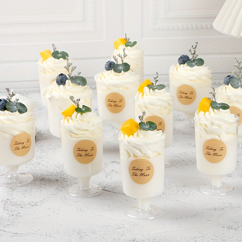 20 pieces of 3.5 oz transparent mini dessert cups, ideal for serving ice cream, mousse, dessert, cheese, pudding, cupcakes, and snacks. These versatile cups can also be used as drinkware for parties and gatherings, making them a must-have in your kitchen!