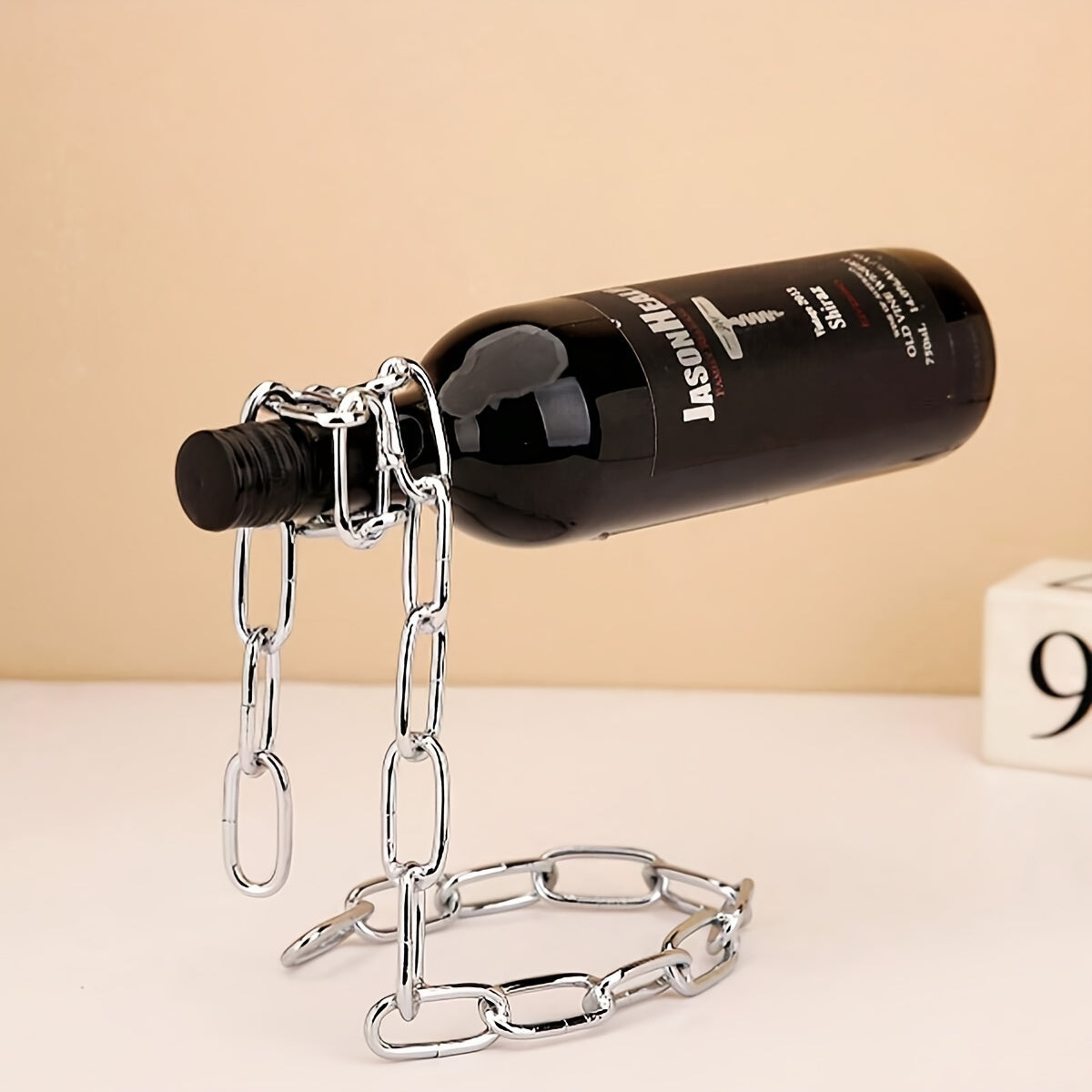 Iron Chain Wine Bottle Holder: Decorative Hanging Rack, Modern Home Decor Accessory - 1pc