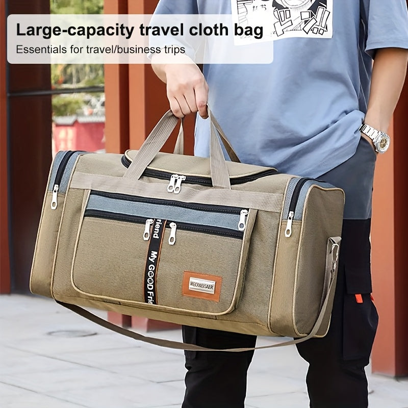 Nylon Travel Duffel Bag with Shoulder Straps - Spacious, Sturdy, Perfect for Gym and Overnight Trips - Khaki, Gray, Black Options