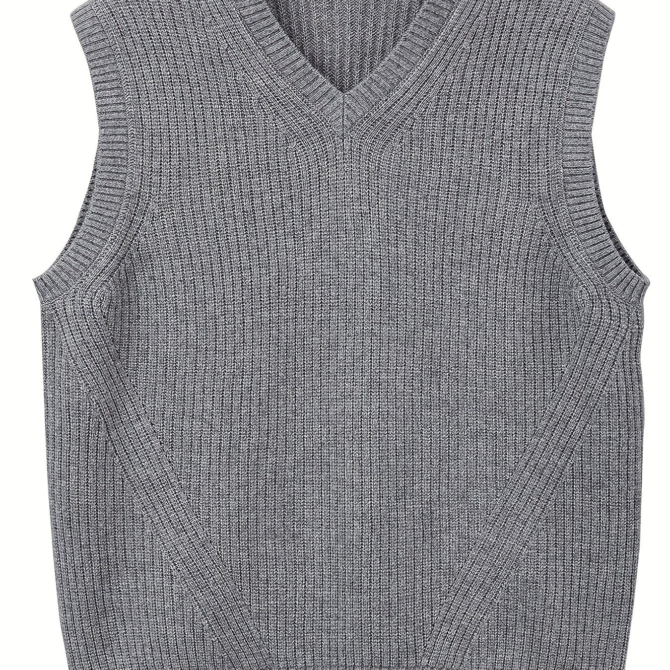 Oversized solid knit vest sweater for plus size men, perfect for spring and autumn, trendy sleeveless style for males.