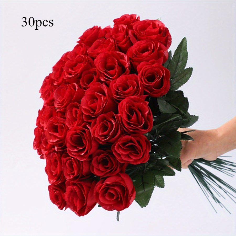 Realistic artificial velvet rose bouquet - perfect for home, outdoor, living room, weddings, and Valentine's Day. No need for electricity or batteries. Vase not included.