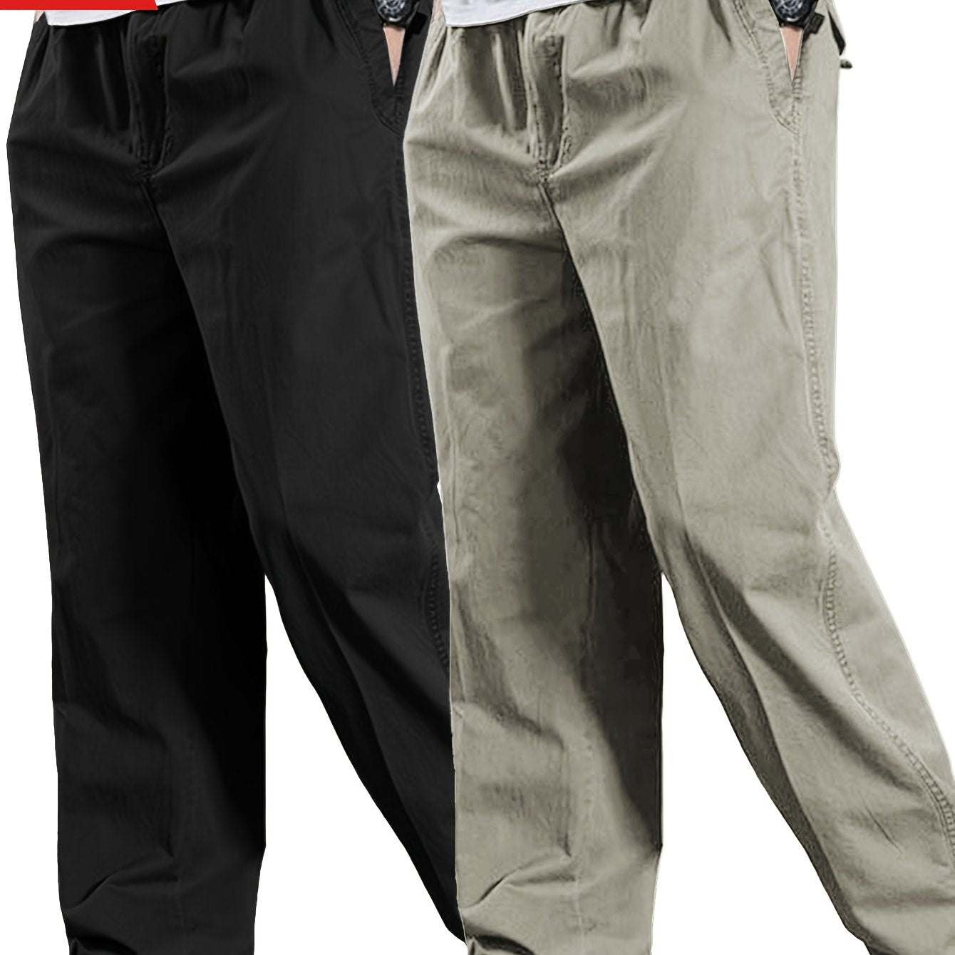 2 pure cotton casual pants for men, solid color, suitable for outdoor wear.