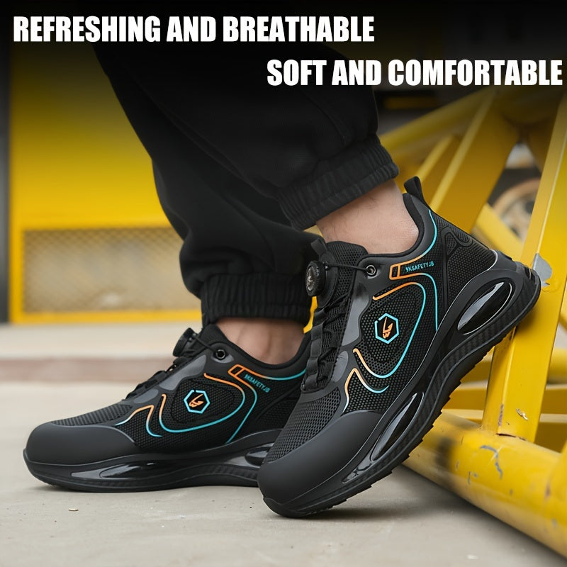 NIve Men's Safety Sneakers: Rotating Button, Breathable Mesh, EVA Sole, Low-Top Work Shoes, Anti-Smash & Puncture Resistant, All-Season Workwear & Stylish Protection