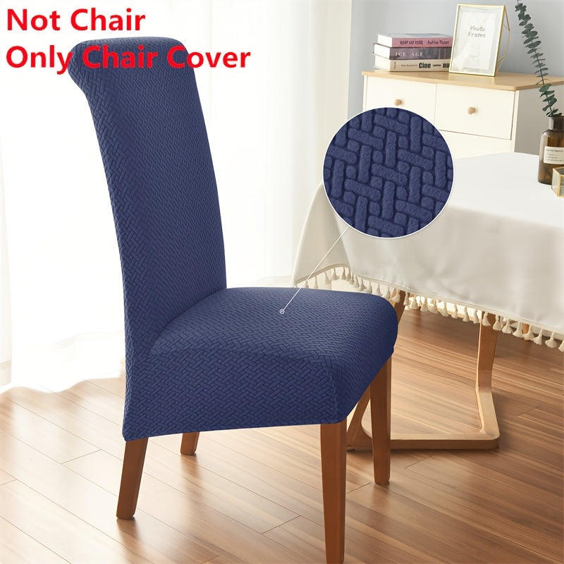 High-back dining chair cover with elegant Jacquard design, stretchable spandex material, ideal for kitchen, hotel, and banquet use. Solid color, easy to clean in the washing machine.