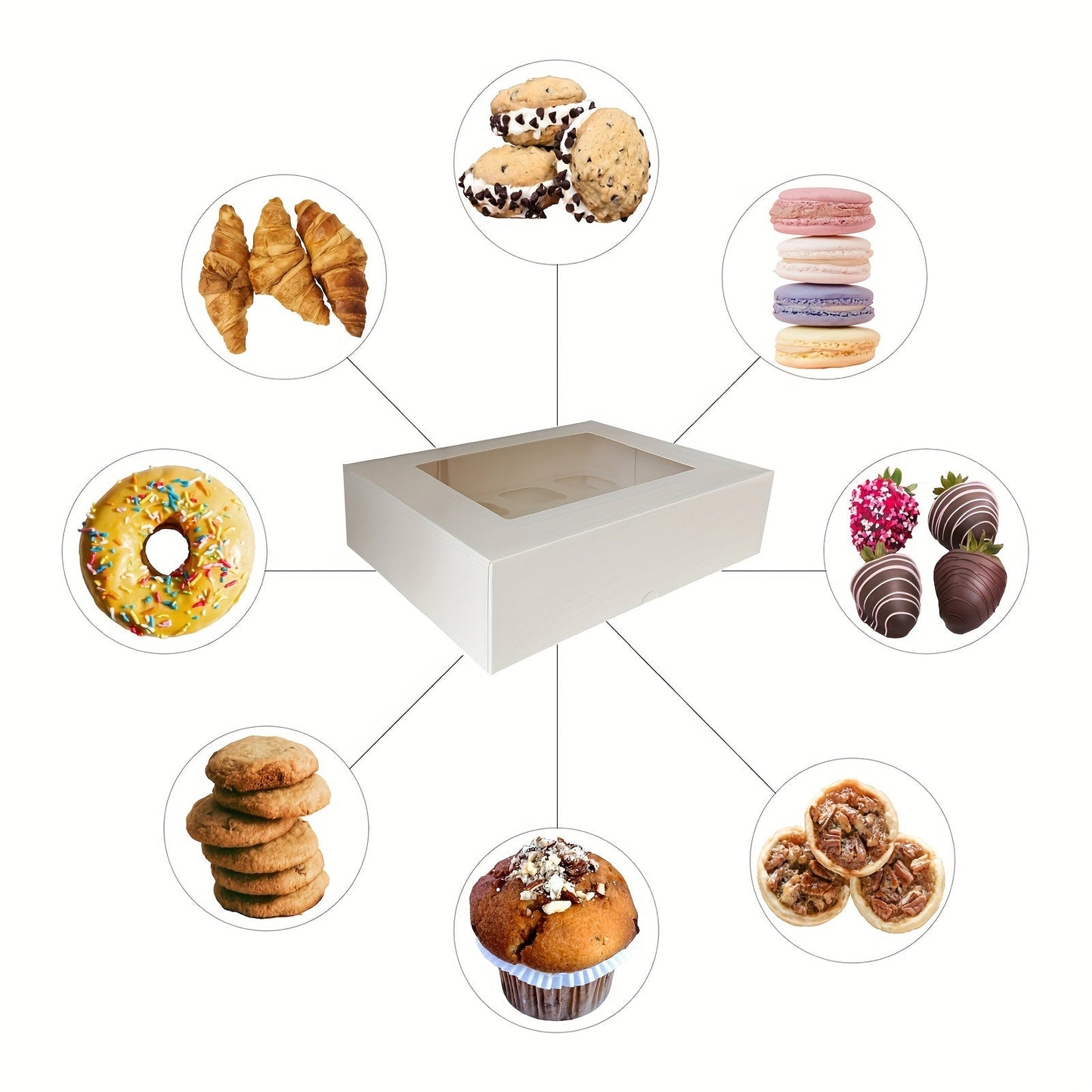 Pack of 6 Cupcake Containers in White Kraft Bakery Boxes with Clear Window and Holders, Ideal for Packaging Baked Goods such as Donuts, Cookies, Muffins, and Chocolate Bombs. Perfect for Weddings, Baby Showers, Birthdays, Graduations, and Favors. Size