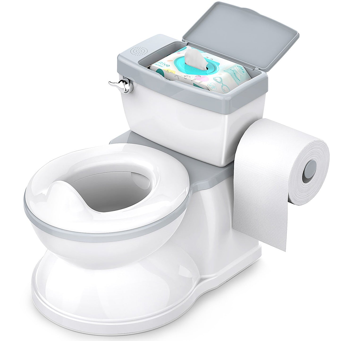 Get your little one ready for potty training with this toddler toilet seat! Suitable for both boys and girls, this training potty seat is designed to provide a real feel experience. It also features a convenient wipes storage for easy clean-up. Perfect