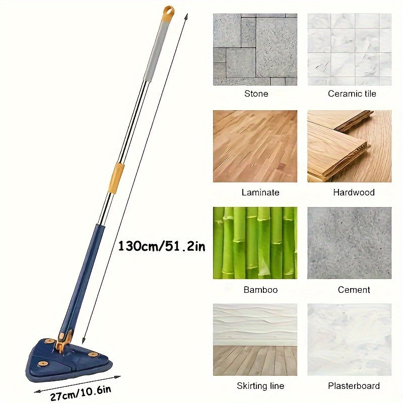 EasyWring 360° Rotating Triangular Mop Set with 5 Reusable Pads - Dual-Purpose Cleaning for Wet and Dry Surfaces, Excellent for Floors, Ceilings, Walls, and Glass - Made of Stainless Steel, Convenient Hands-Free Washing for Kitchen, Bathroom, and Living